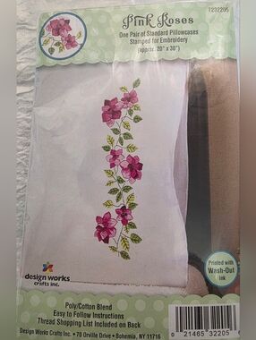 Pink Roses Pillowcases Stamped For Embroidery With Floss